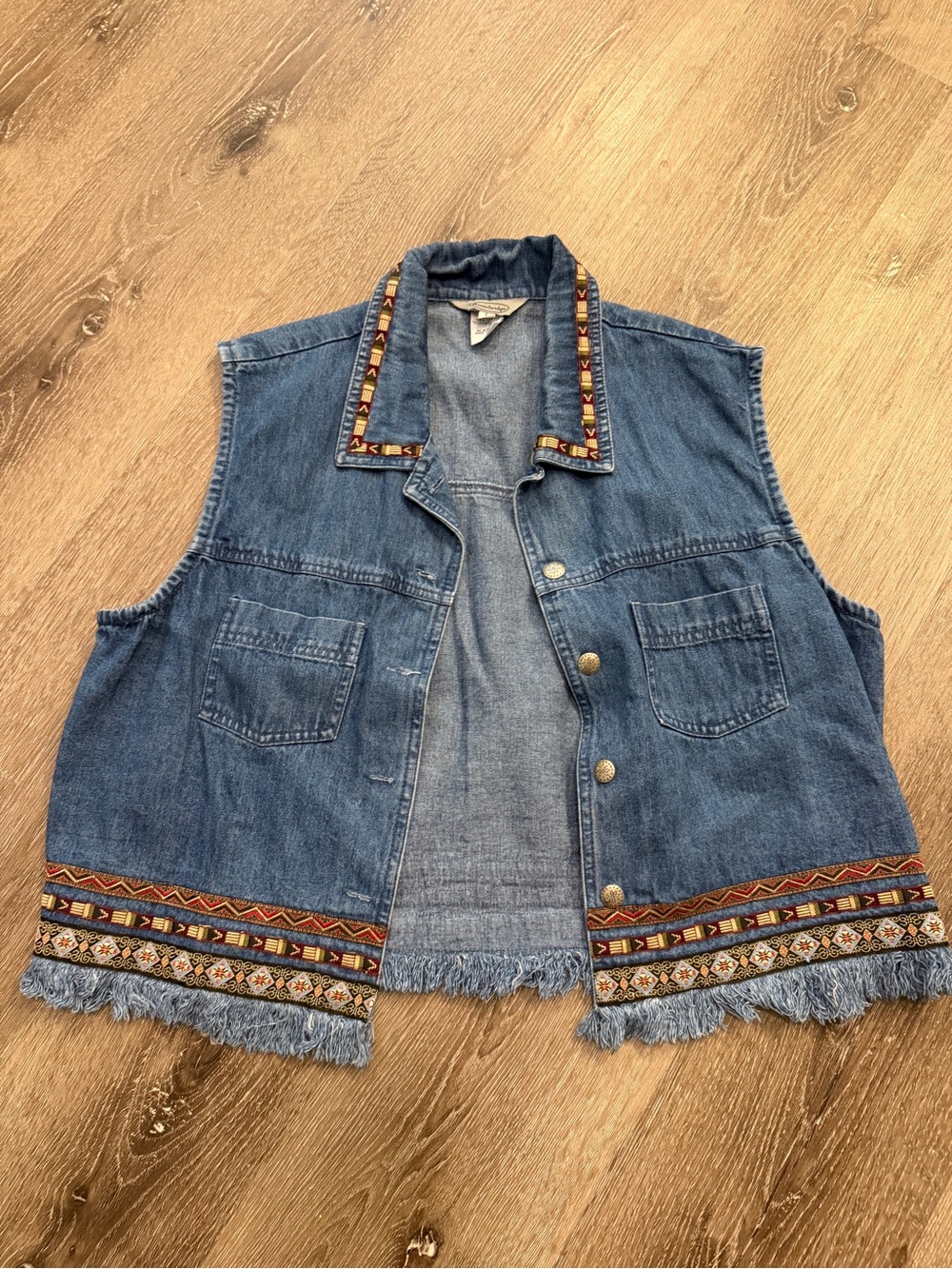 Vintage stone bridge denim jean vest